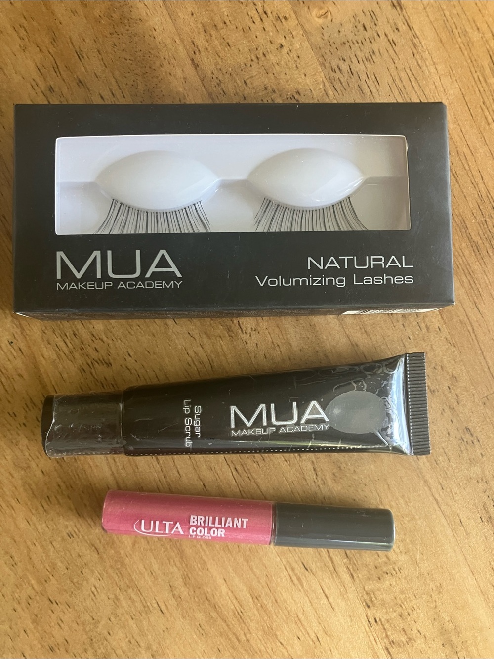 MUA Black Lashes, Lip Scrub, & ULTA Lip Gloss